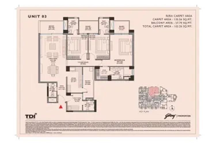 3 BHK and SQ floor plan at Godrej Connaught One